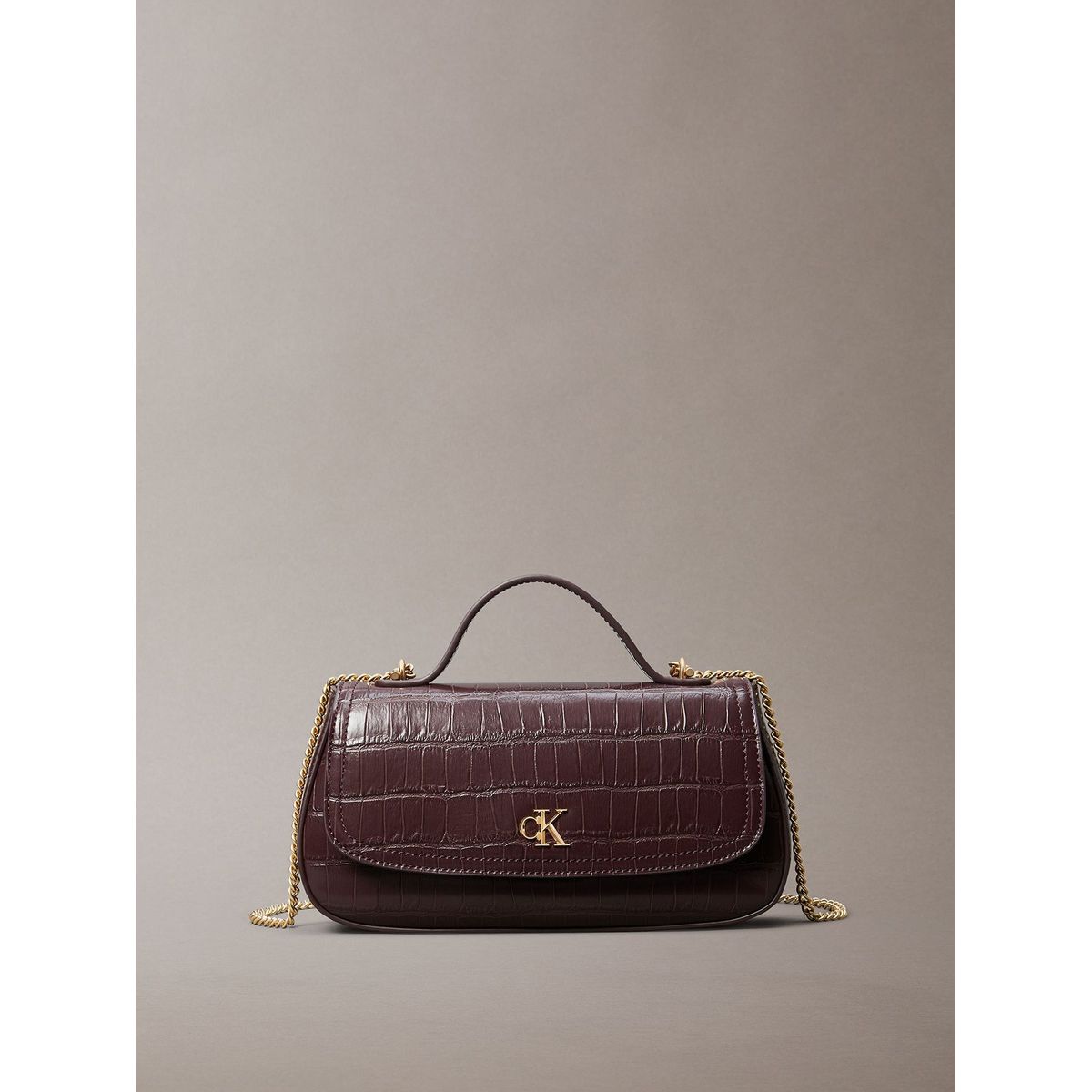 CALVIN KLEIN - Bandolera Con Efecto Cocodrilo Con Cadena Café Calvin Klein