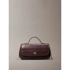 CALVIN KLEIN - Bandolera Con Efecto Cocodrilo Con Cadena Café