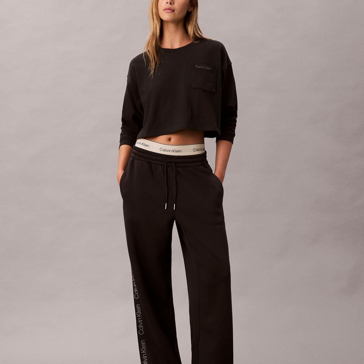 CALVIN KLEIN - Polera De Pijama De Algodón Con Logo Negro Calvin Klein