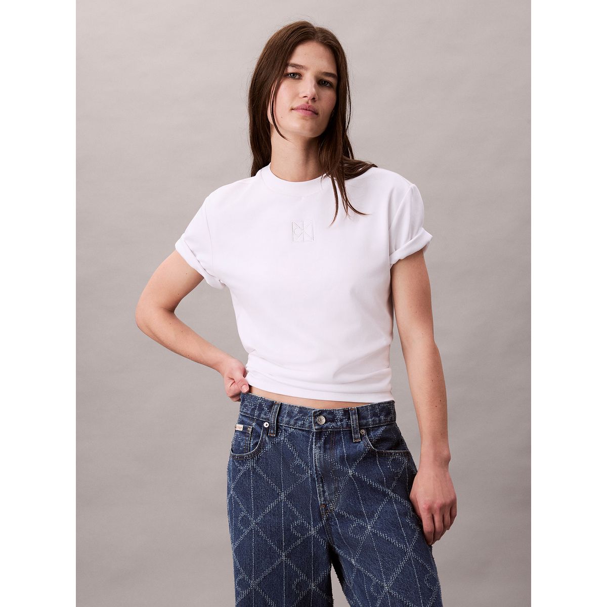 CALVIN KLEIN - Polera Interlock Con Emblema CK Blanco Calvin Klein