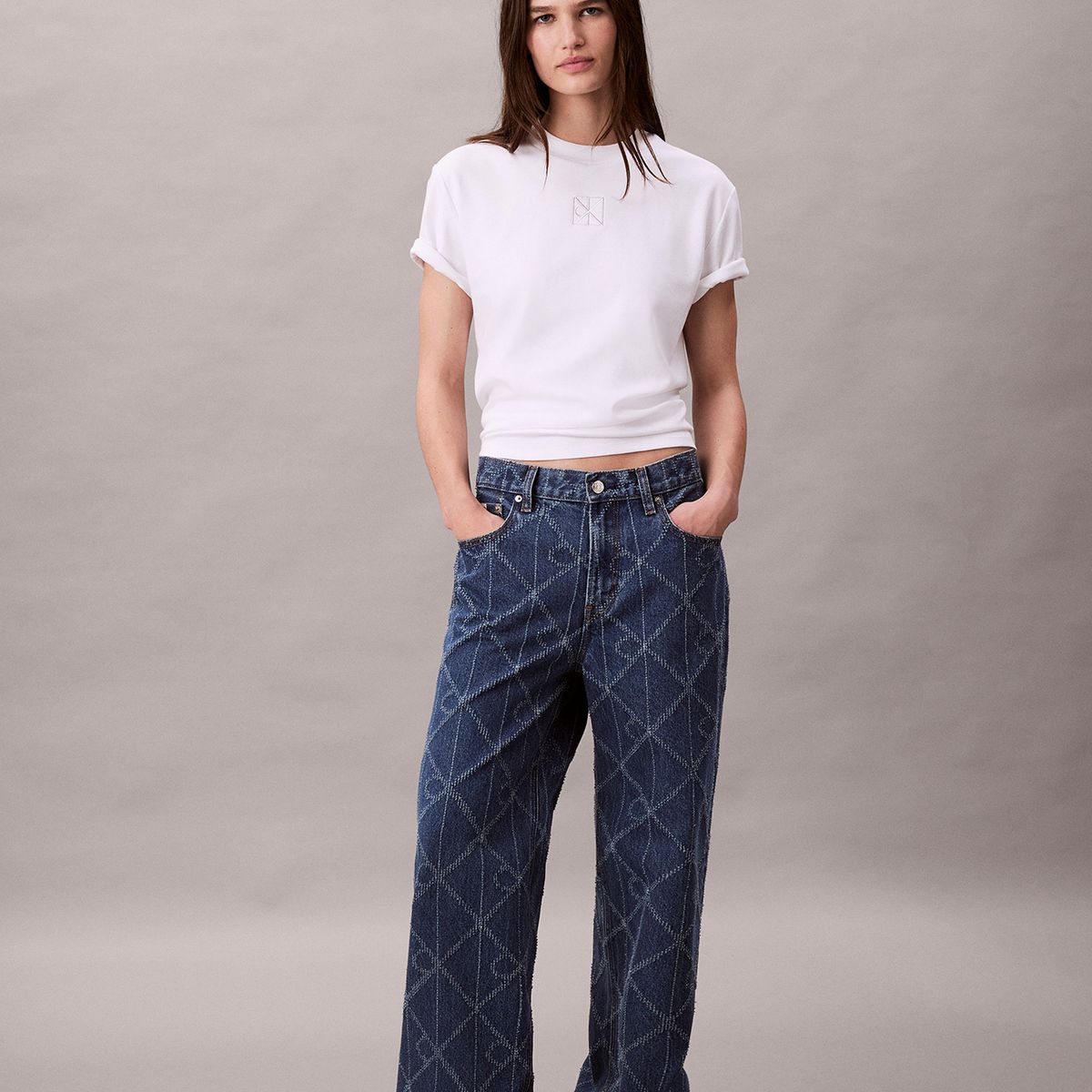 CALVIN KLEIN - Polera Interlock Con Emblema CK Blanco Calvin Klein