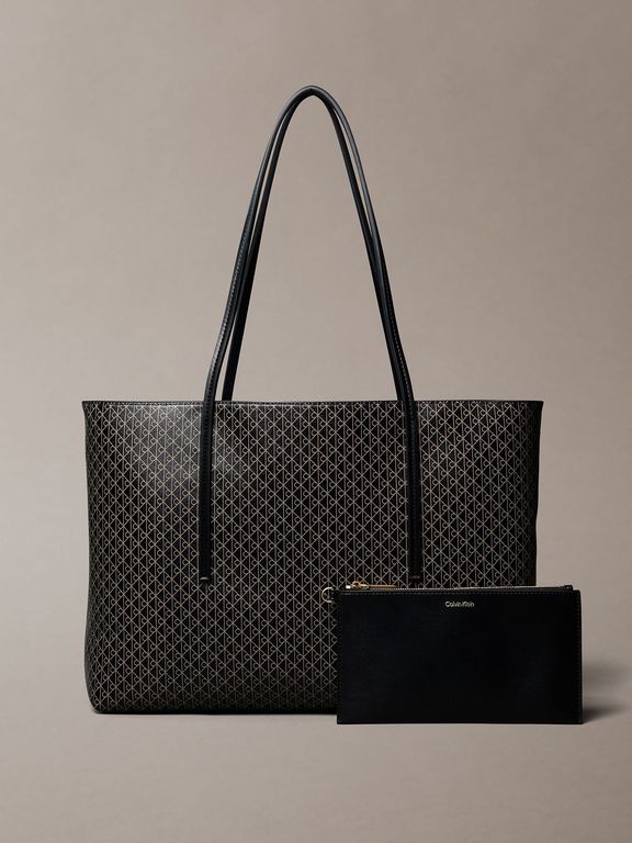 Cartera Tote Con Estampado De Monograma Negro Negro TALLA UNICA