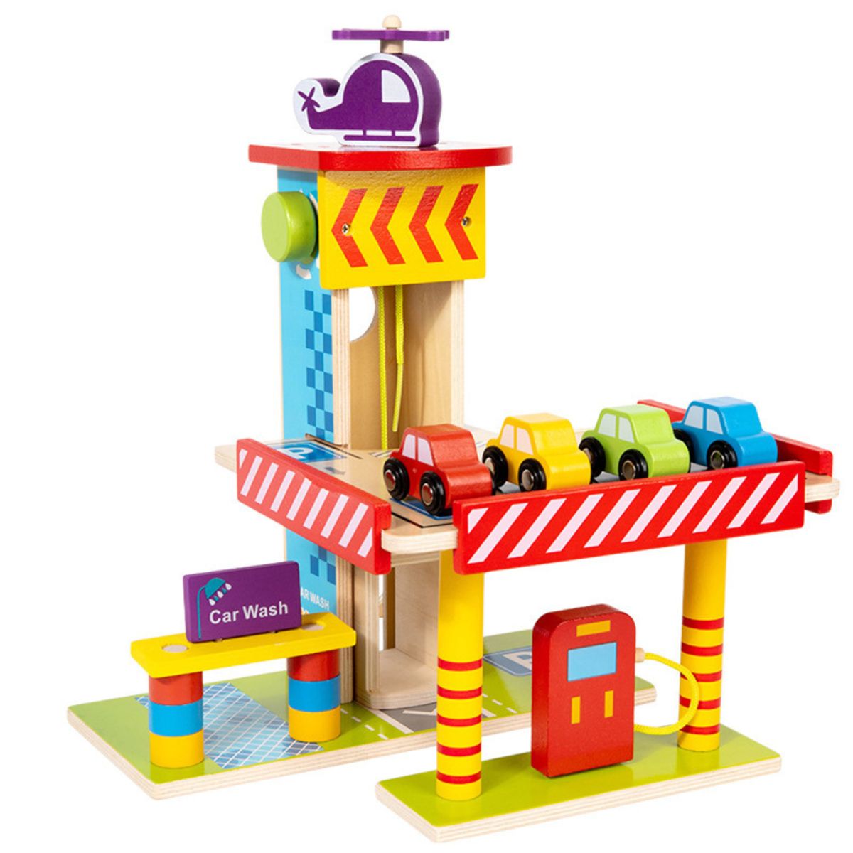 ABC - Estación de Autos de Madera Garaje con Ascensor y Lavado