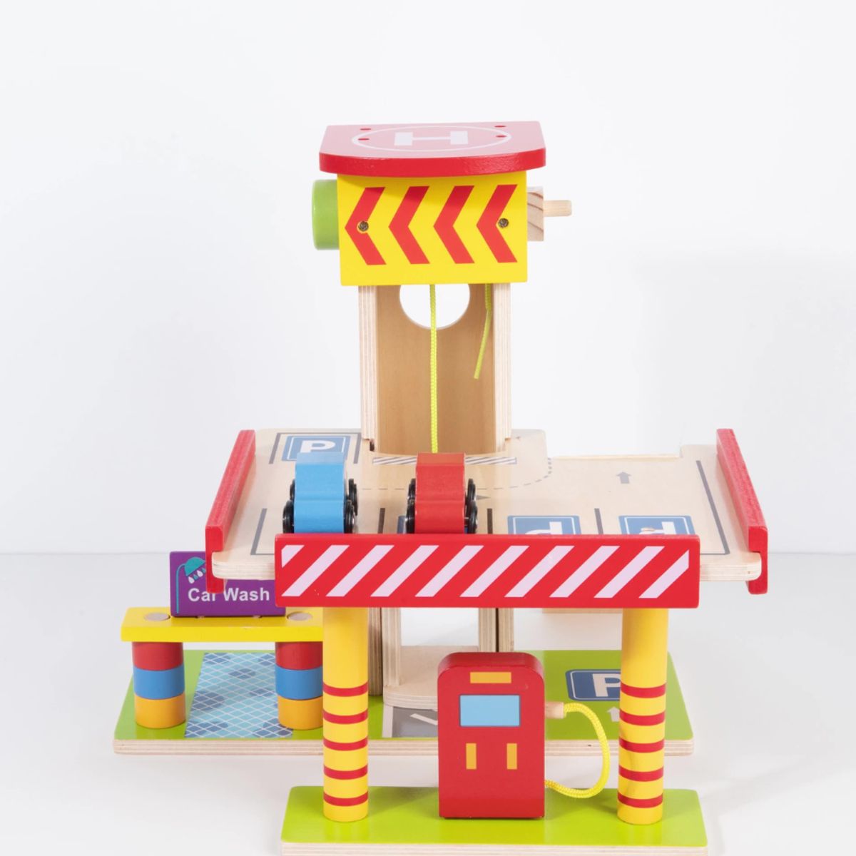 ABC - Estación de Autos de Madera Garaje con Ascensor y Lavado