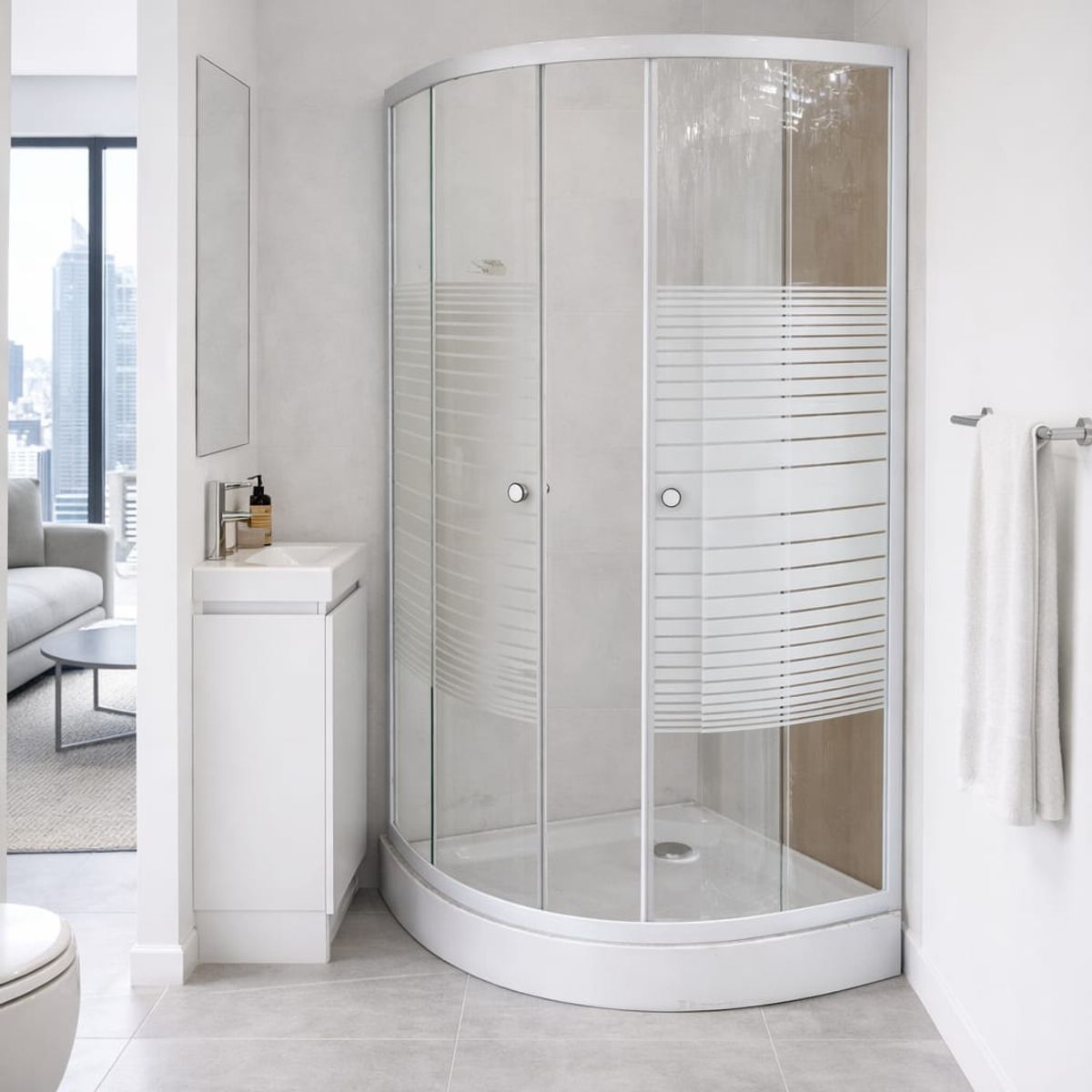 GENERICO - Mampara Ducha Curva 70×70 190cm Alto Vidrio Templado Franjas Blancas
