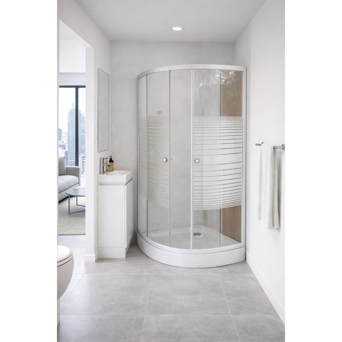 GENERICO - Mampara Ducha Curva 70×70 190cm Alto Vidrio Templado Franjas Blancas