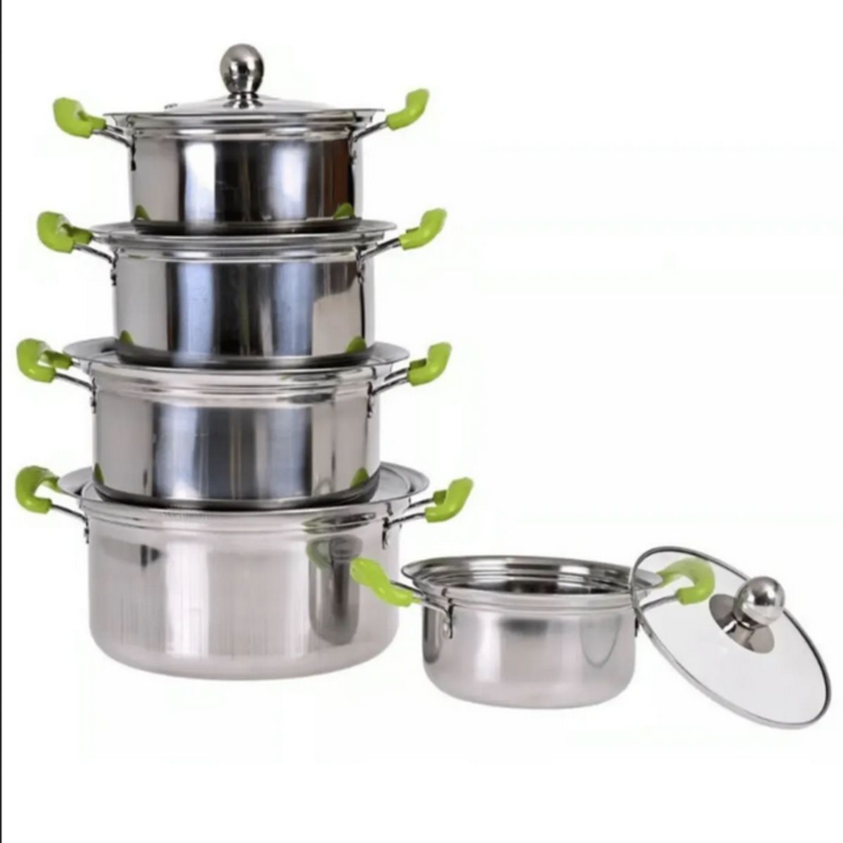 GENERICO - Juego de 5 Ollas Acero Inoxidable Fondo Plano Antiadherente