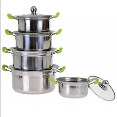 GENERICO - Juego de 5 Ollas Acero Inoxidable Fondo Plano Antiadherente