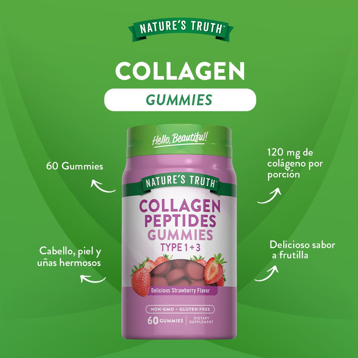 NATURE'S TRUTH - Gomitas de Colageno Natures Truth - Tipo I & III Beauty Collagen 60 unidades