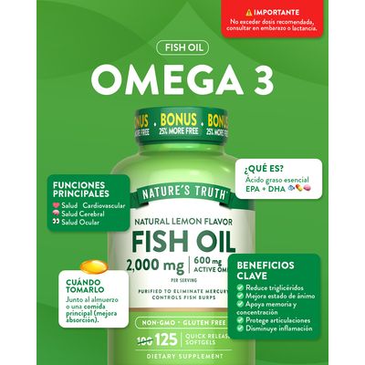 Imagen 2 del producto Omega 3 Natures Truth - Fish Oil 2000 mg con esencia de limón 250 cápsulas