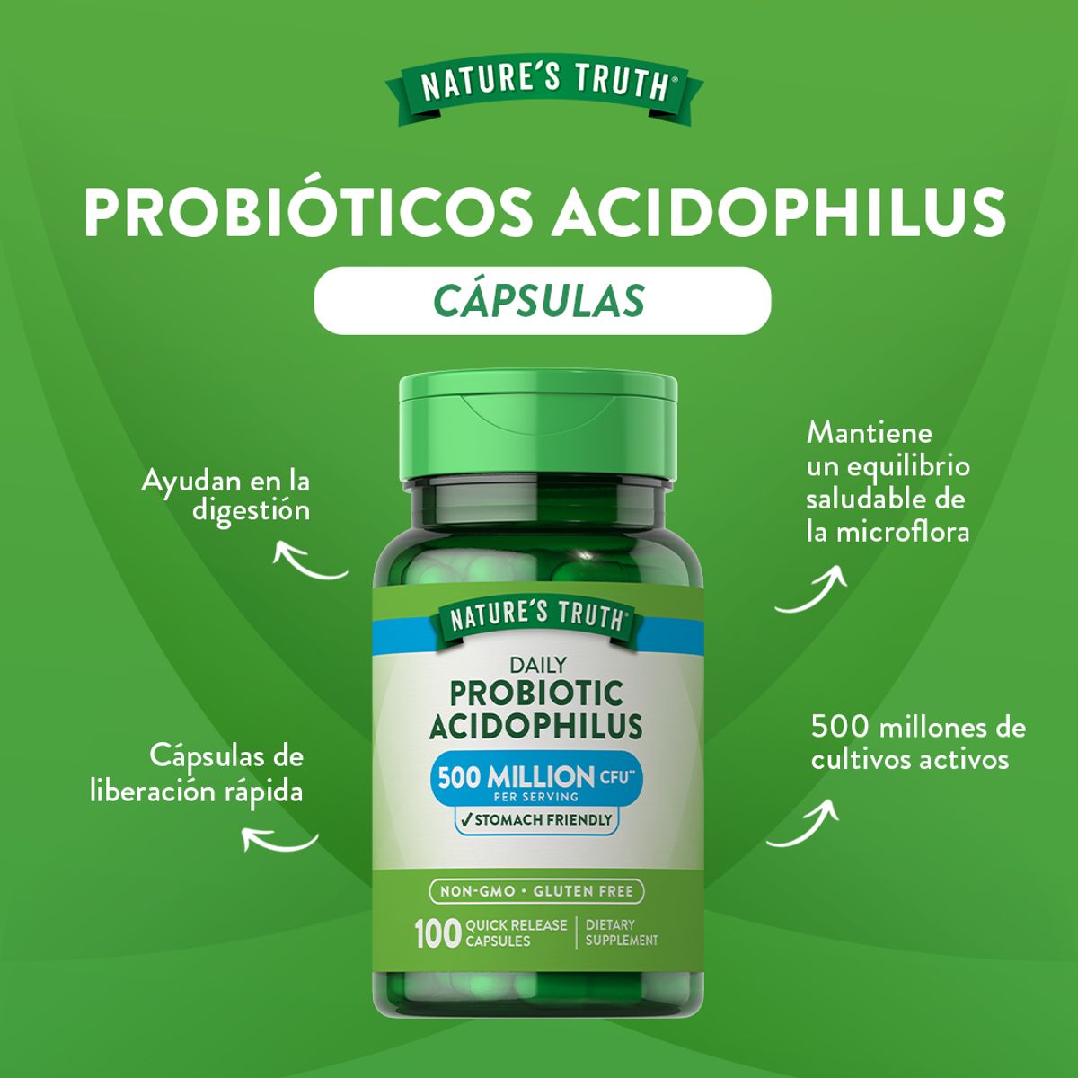 NATURE'S TRUTH - Probioticos Acidophilus Natures Truth - Lactobacillus acidophilus 100 cápsulas