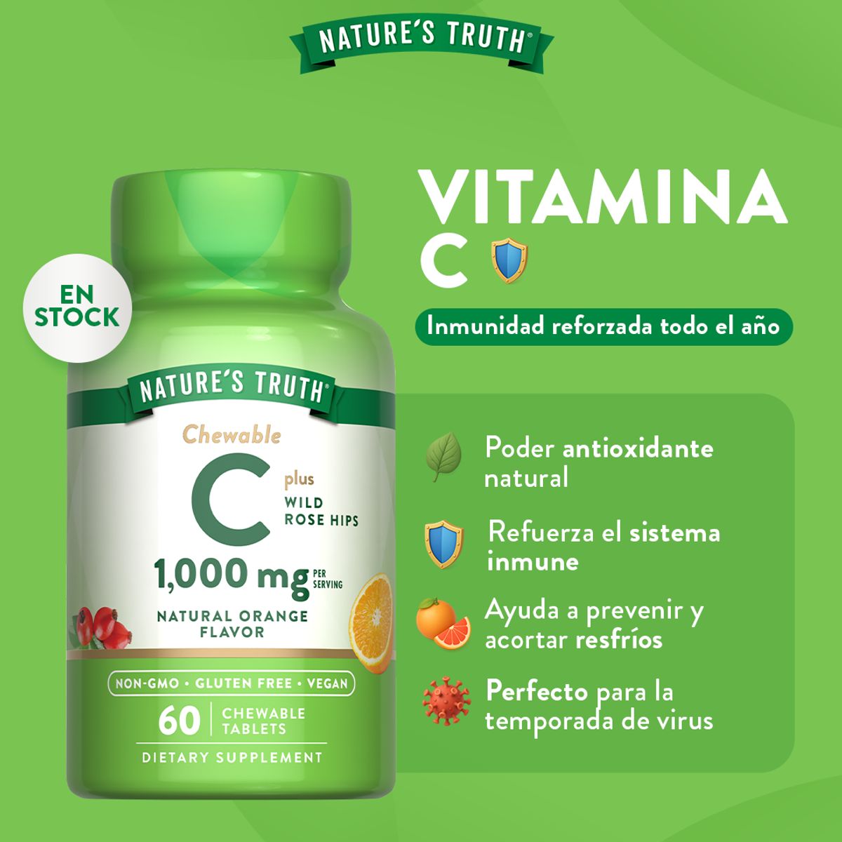 NATURE'S TRUTH - Vitamina C Natures Truth - Vitamina C 1000 mg con Wild Rose Hips 100 comprimidos