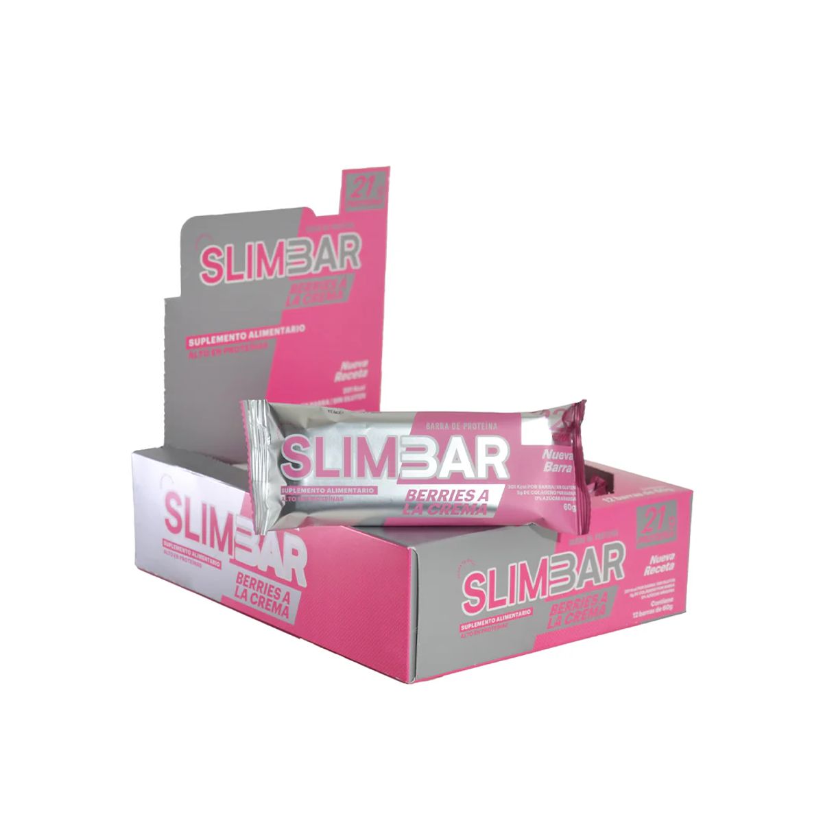SLIMBAR - Barra de proteina Slimbar - Berries a la crema 12 unidades