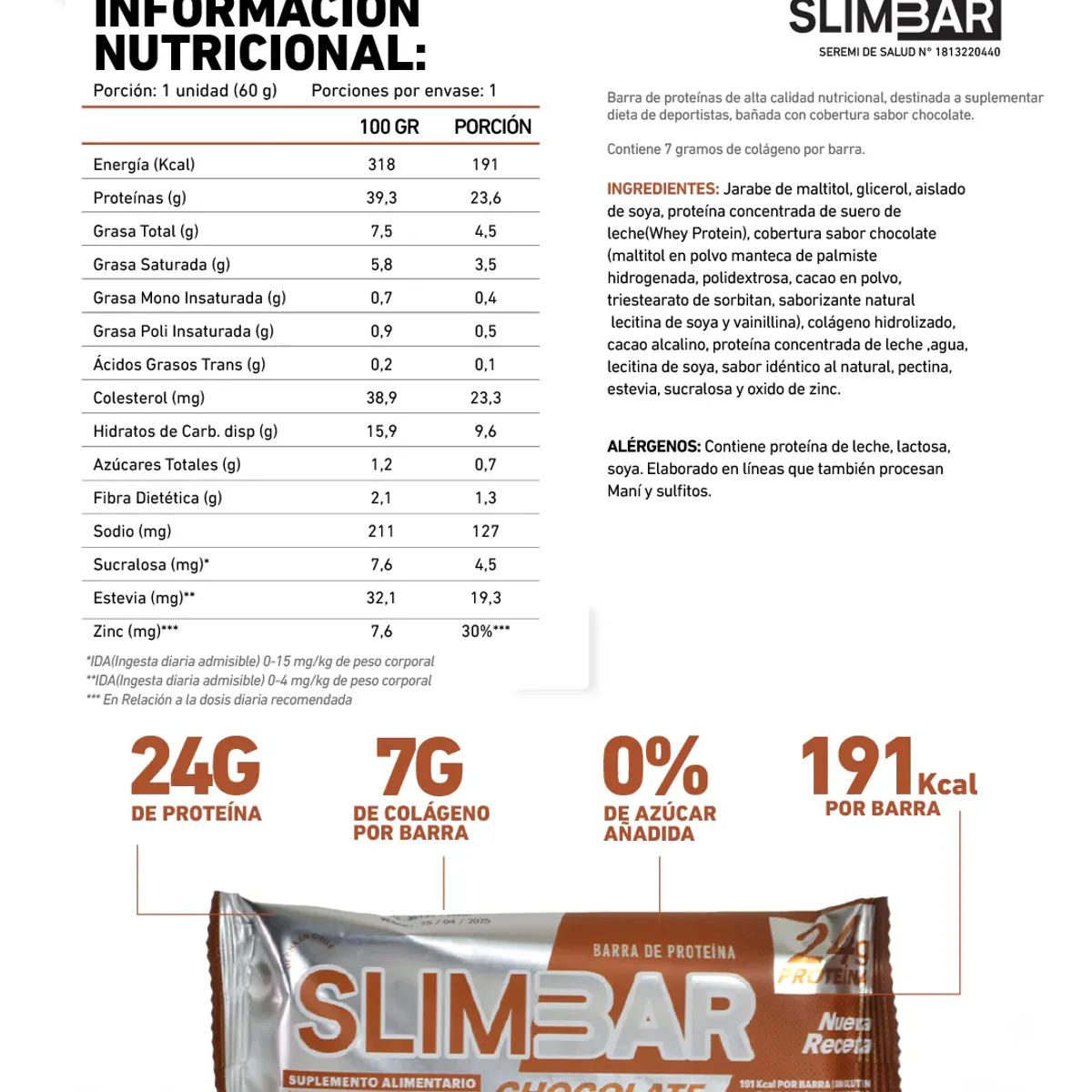 SLIMBAR - Barra de proteina Slimbar - Chocolate 12 unidades