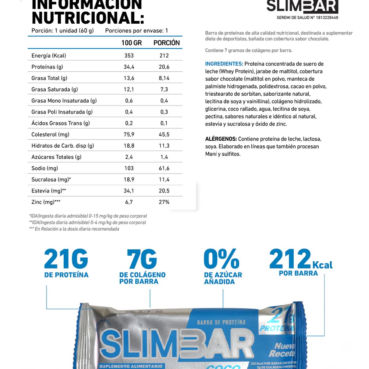SLIMBAR - Barra de proteina Slimbar - Coco 12 unidades