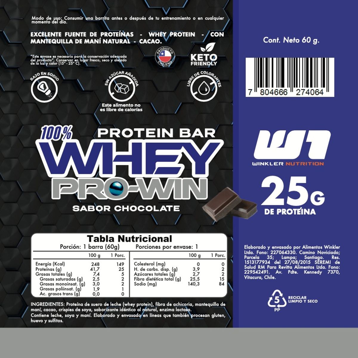 WINKLER NUTRITION - Barra de proteina Winkler Nutrition - Chocolate 12 unidades