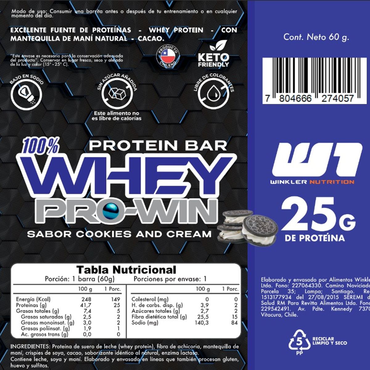 WINKLER NUTRITION - Barra de proteina Winkler Nutrition - Cookies & Cream 12 unidades
