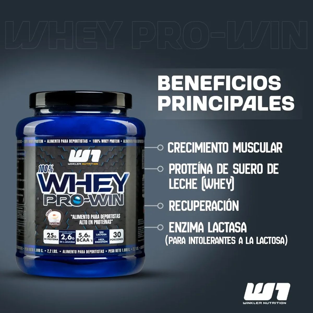 WINKLER NUTRITION - Proteina en polvo Whey Winkler Nutrition ProWin - Capuccino 1 kg 30 servicios