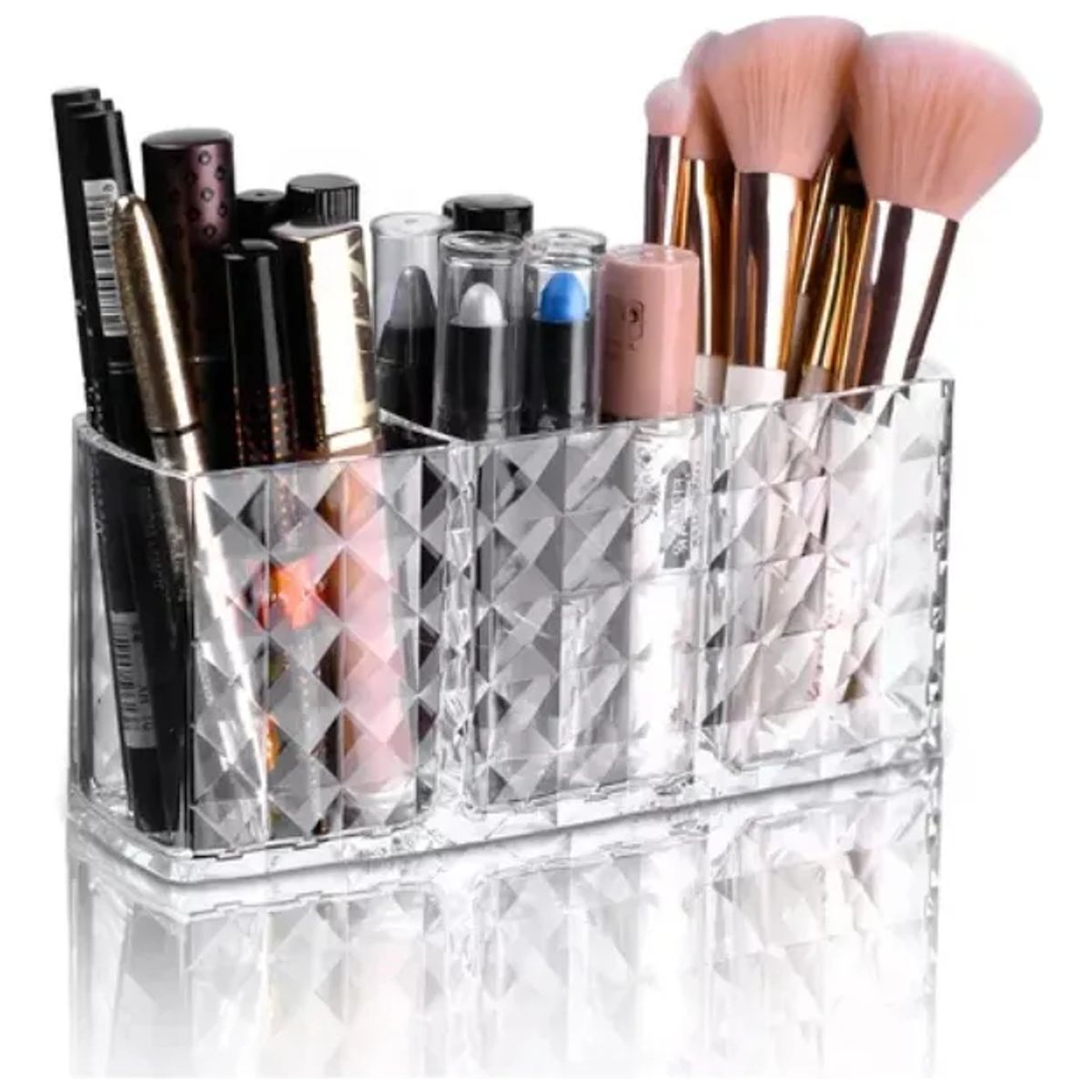 GENERICO - 3 Compartment Porta Brochas Organizador Maquillaje Acrílico