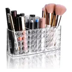 GENERICO - 3 Compartment Porta Brochas Organizador Maquillaje Acrílico