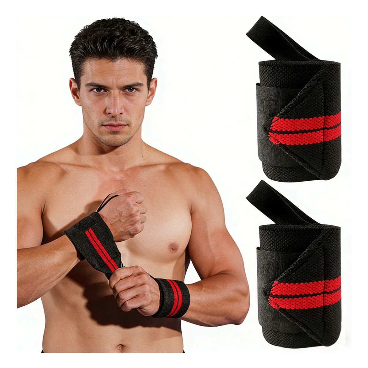 GENERICO - Muñequeras Levantamiento Pesas Gym Gimnasio Crossfit X2-Rojo