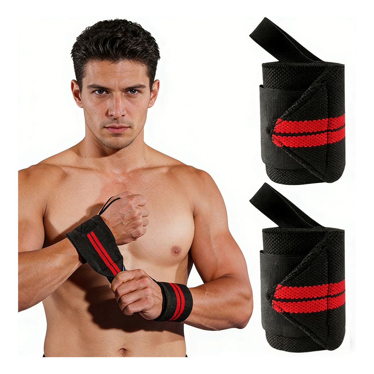 GENERICO - Muñequeras Levantamiento Pesas Gym Gimnasio Crossfit X2-Rojo