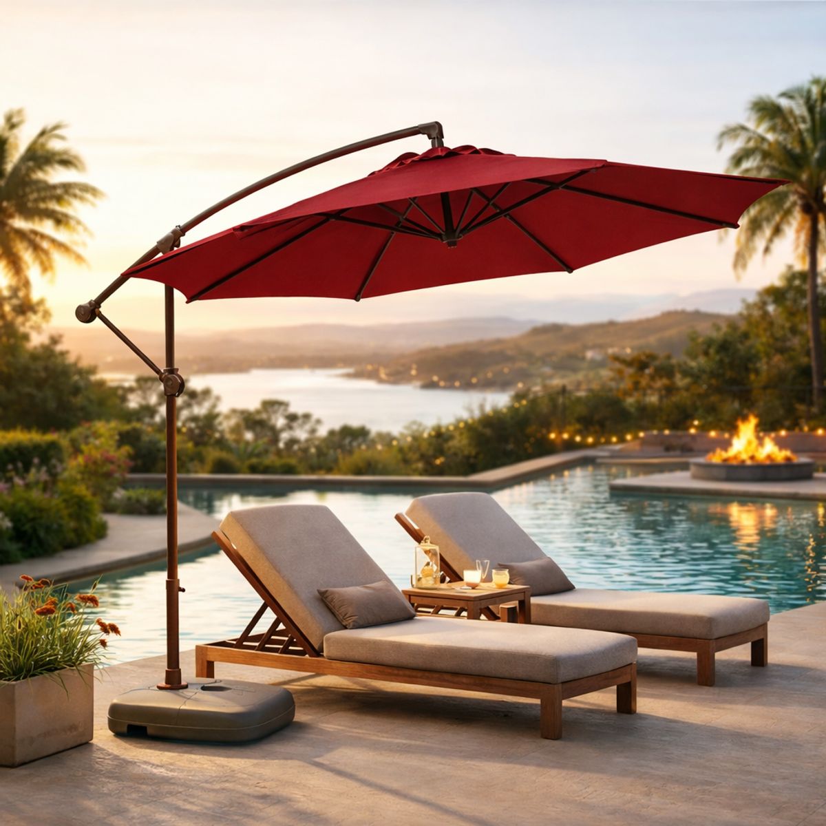 SPACE HOME - Toldo Base Incluida Quitasol Vinotinto Sombrilla 3 Metros CON UV30