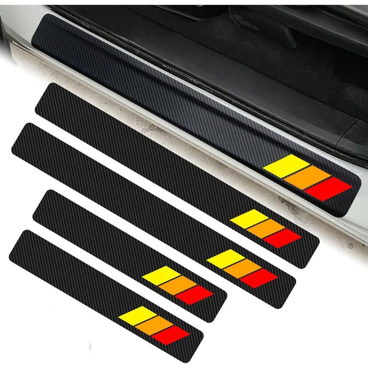 GENERICO - 4pcs Sticker Adhesivo Cubre Zocalo Fibra Carbono Protector