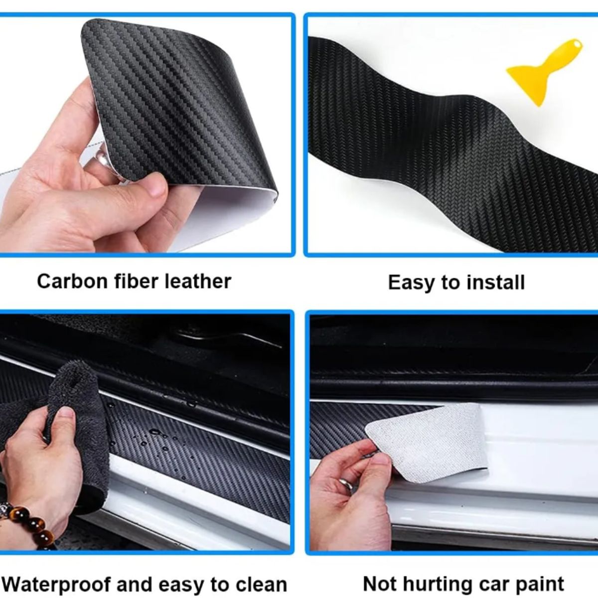GENERICO - 4pcs Sticker Adhesivo Cubre Zocalo Fibra Carbono Protector