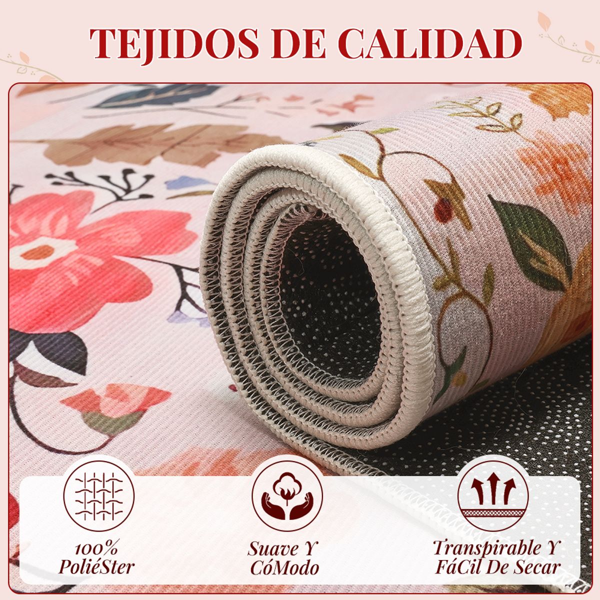 SLOWTON - Alfombra Lavable Antideslizante Tapete Boho Vintage 60x90 Cm