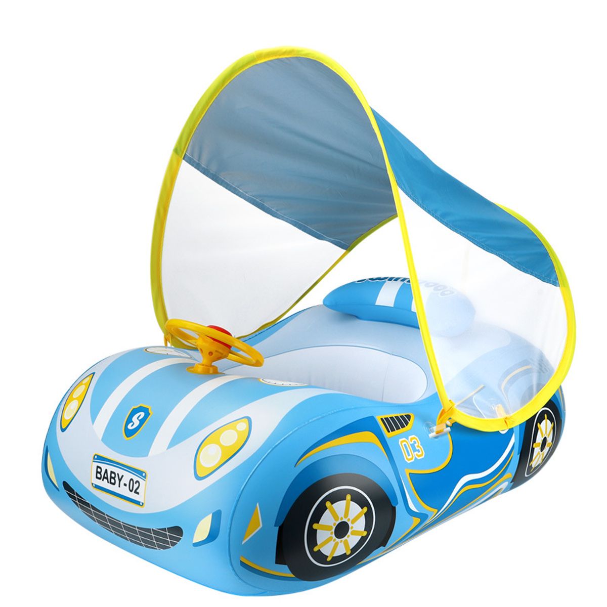 PUREPOWER - Flotador car Inflable para Niños con Asiento de Seguridad y Toldo Solar Desmontable-azul