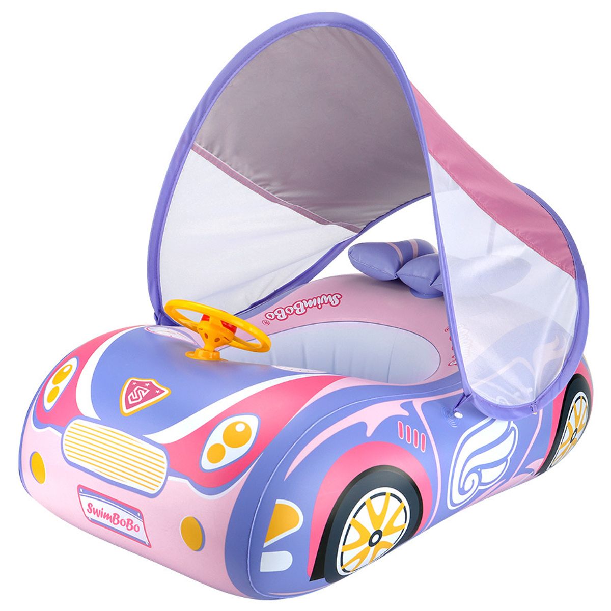 PUREPOWER - Flotador car Inflable para Niños con Asiento de Seguridad y Toldo Solar Desmontable-azul