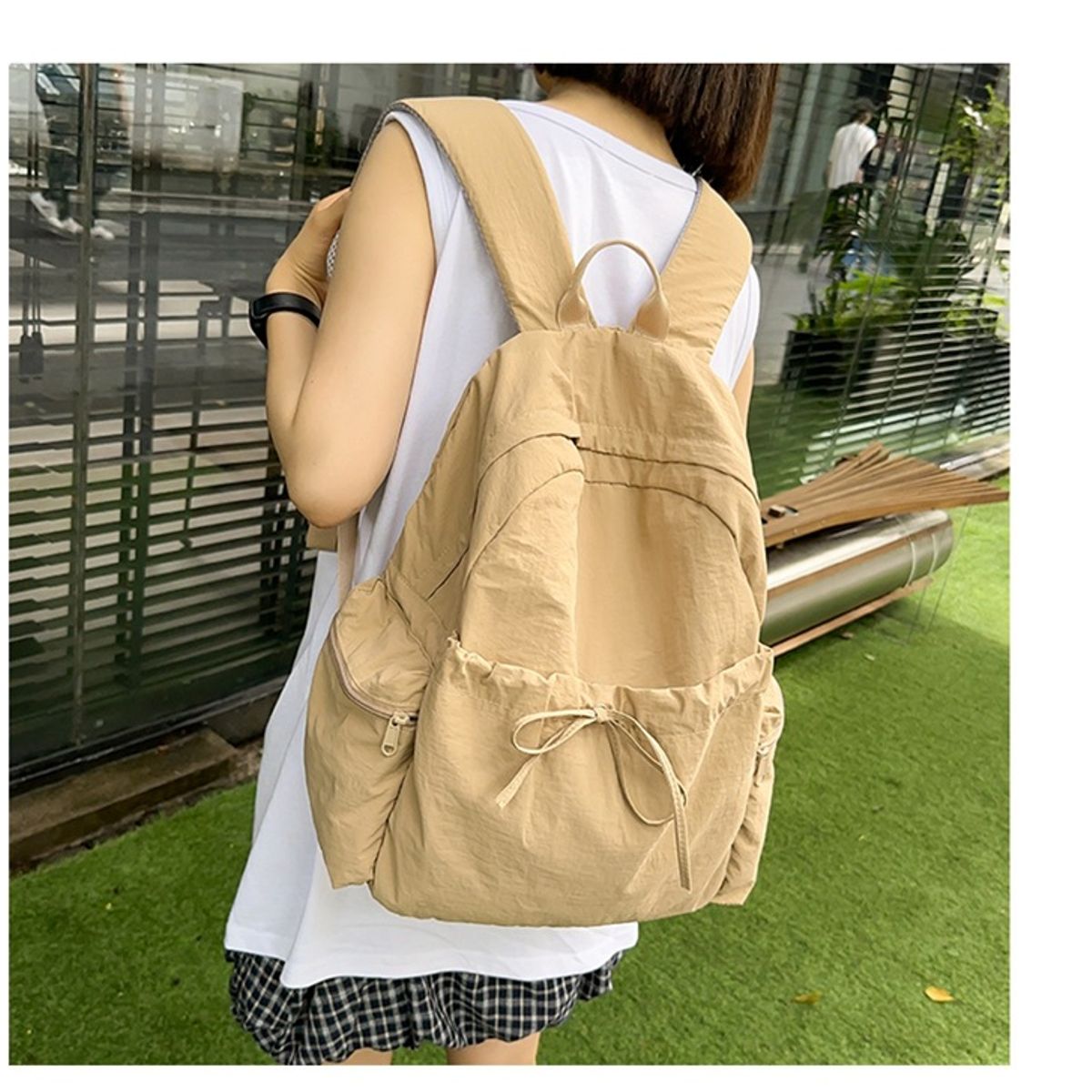 TIOZONEY - Mochila de nylon para mujer-Marrón
