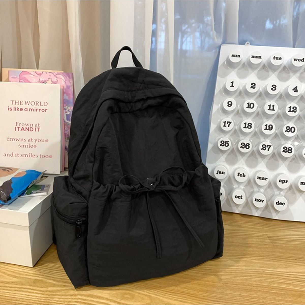 TIOZONEY - Mochila de nylon para mujer-Negro