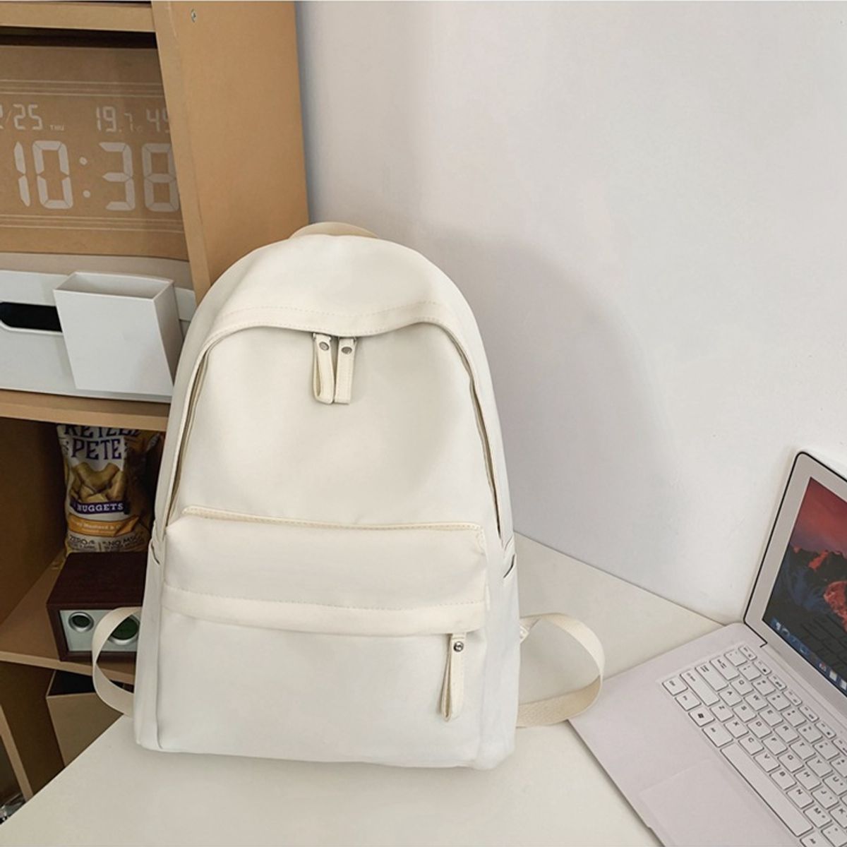 TIOZONEY - Mochila informal de color liso-Blanco
