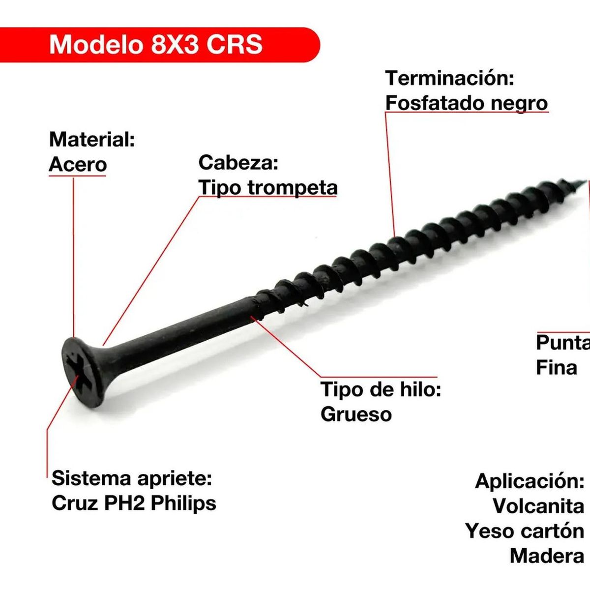 DRL LIGHTING - 30 Cajas Tornillo Volcanita Wisefix Pfina  Negro 8x3 3000u