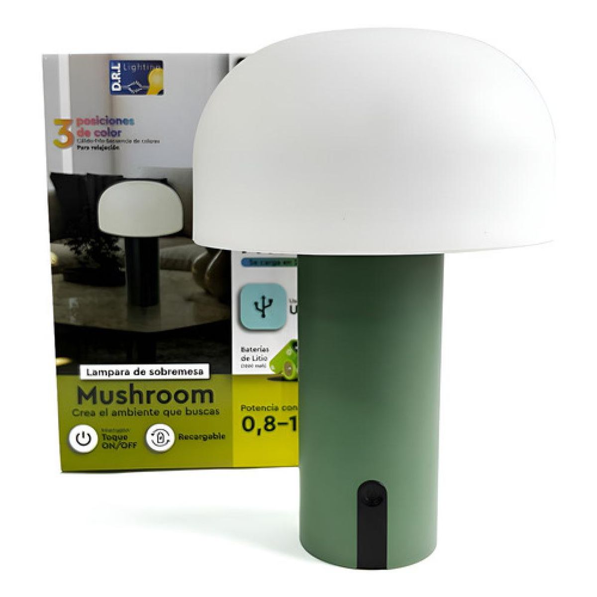 DRL LIGHTING - Lámpara Mushroom Interior Exterior Touch Rgb Ip44 Usb 7h Verde