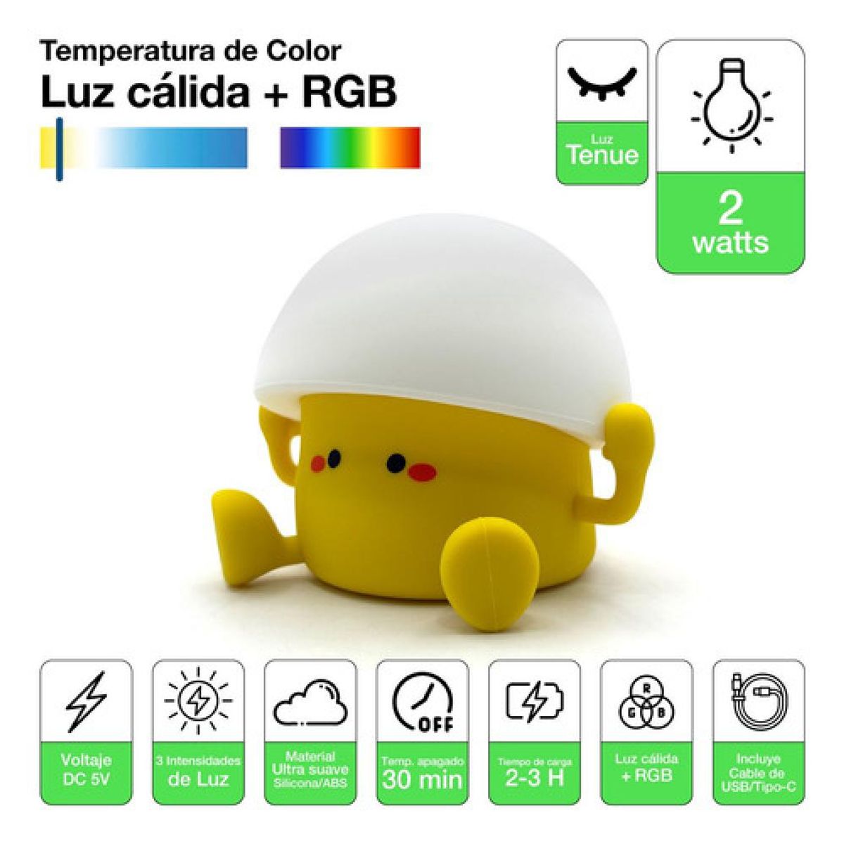 DRL LIGHTING - Lámpara Nocturna Espantacuco Recargable Led Huevo Cálida+rgb