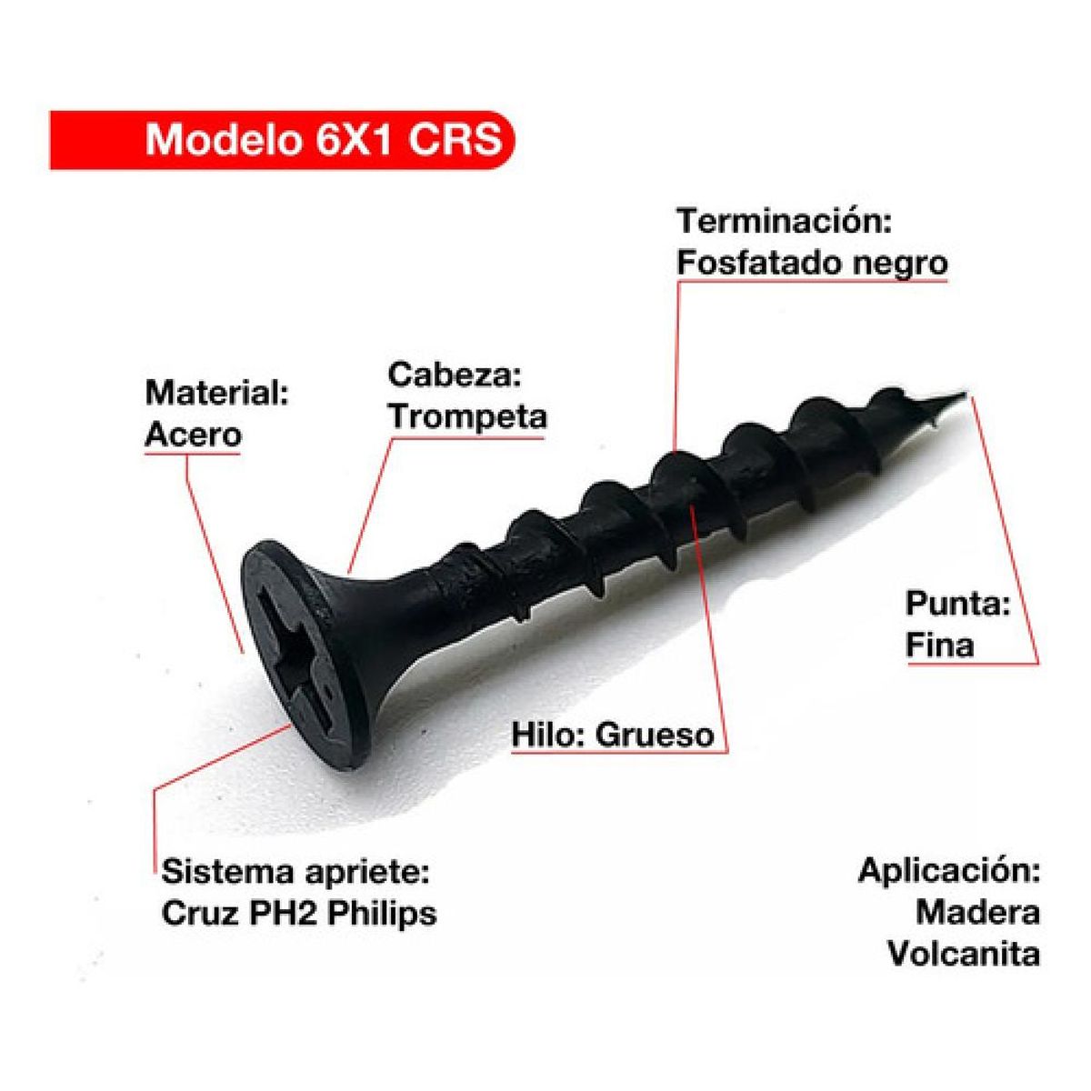 DRL LIGHTING - Tornillo Volcanita Wisefix Grueso Pfina Crs Negro 6x1 100u