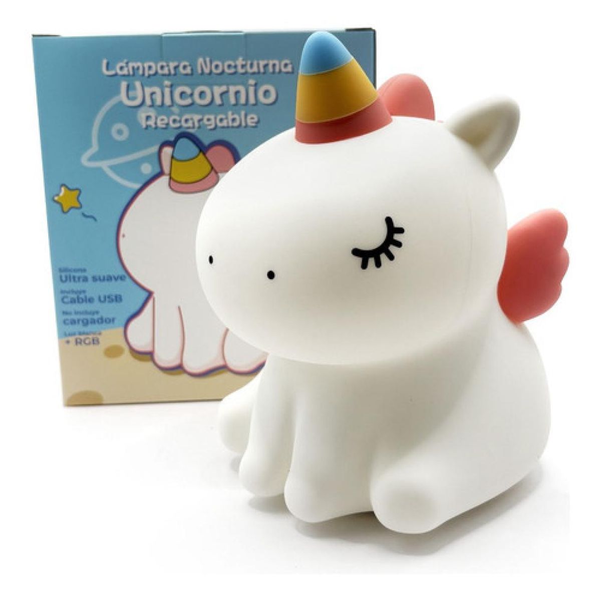 DRL LIGHTING - Lámpara Nocturna Espantacuco Recarg Led Unicornio Cálida+rgb