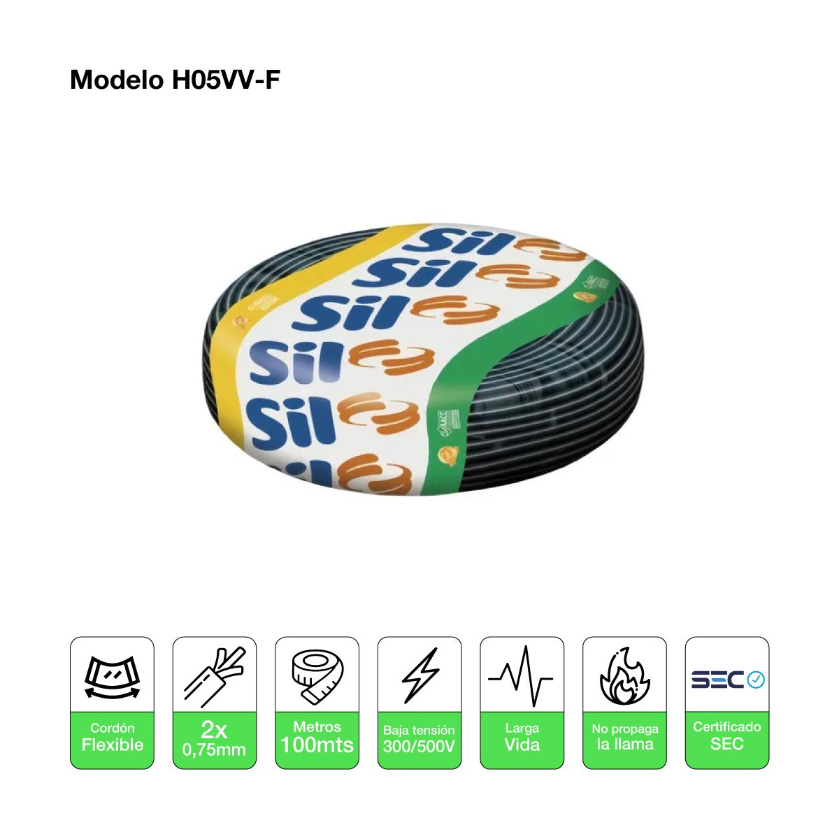 GENERICO - Cable Cordón Eléctrico Sil Flexible 2x0,75mm2 100m Negro certificado