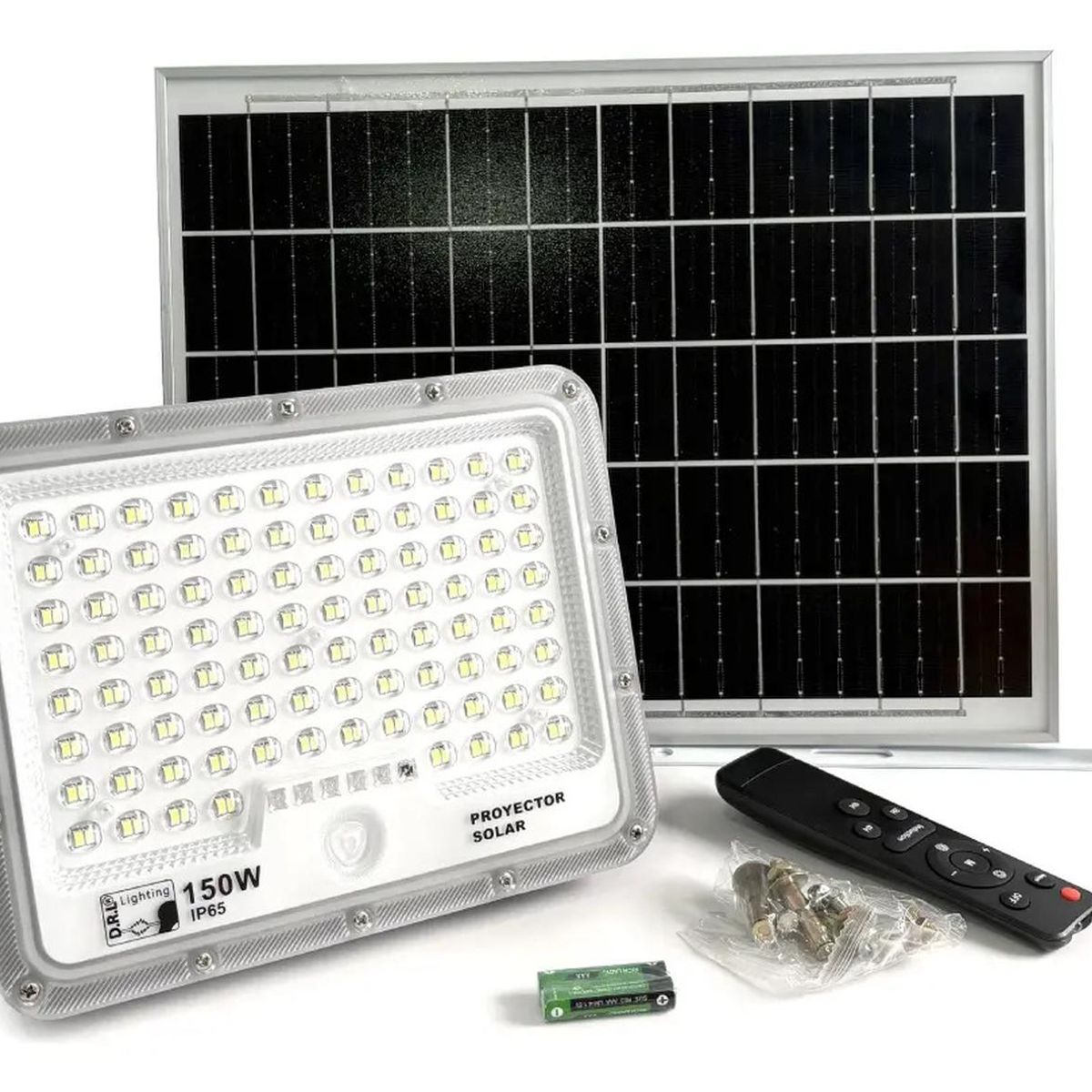 DRL LIGHTING - Foco Proyector Solar Led Exterior Itd 150w Fría Ip65 Sensor Gris Blanco Frío