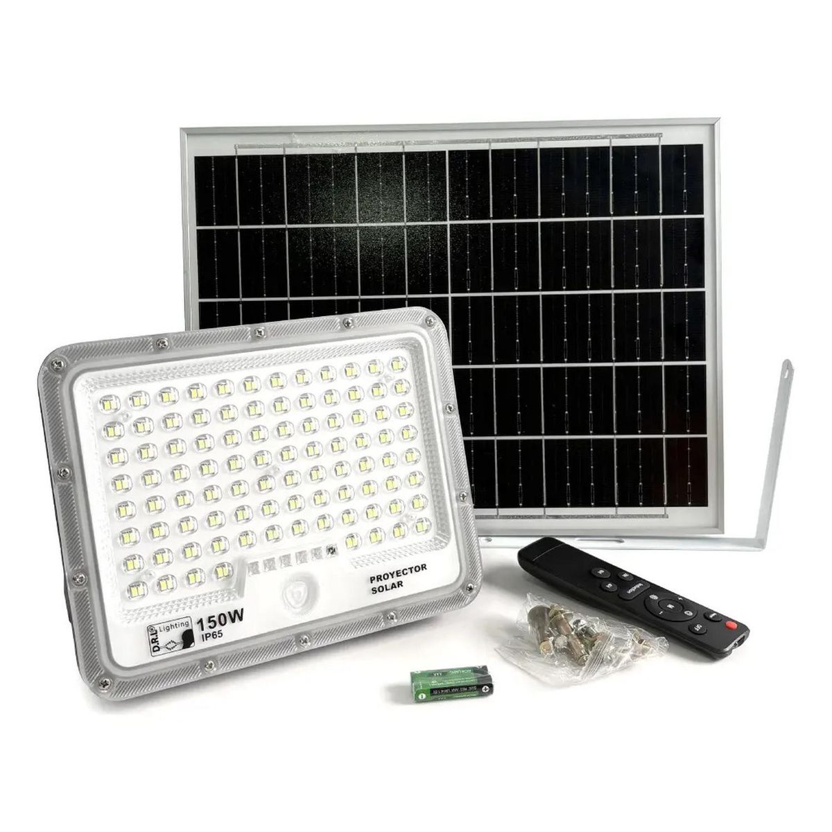 DRL LIGHTING - Foco Proyector Solar Led Exterior Itd 150w Fría Ip65 Sensor Gris Blanco Frío