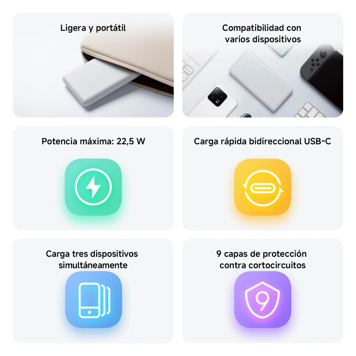 XIAOMI - Xiaomi Power Bank 10000mAh  Lite Gris claro 10000mAh