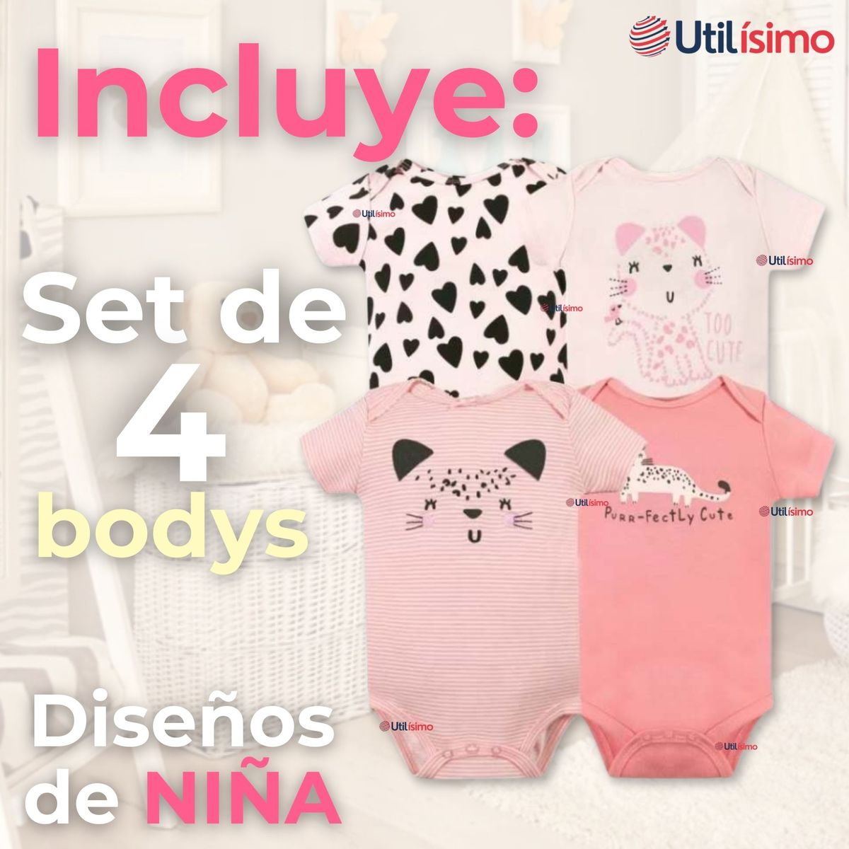 TEDMIMAK - Pack de 4 Bodys Bebé Niña Tedmimak
