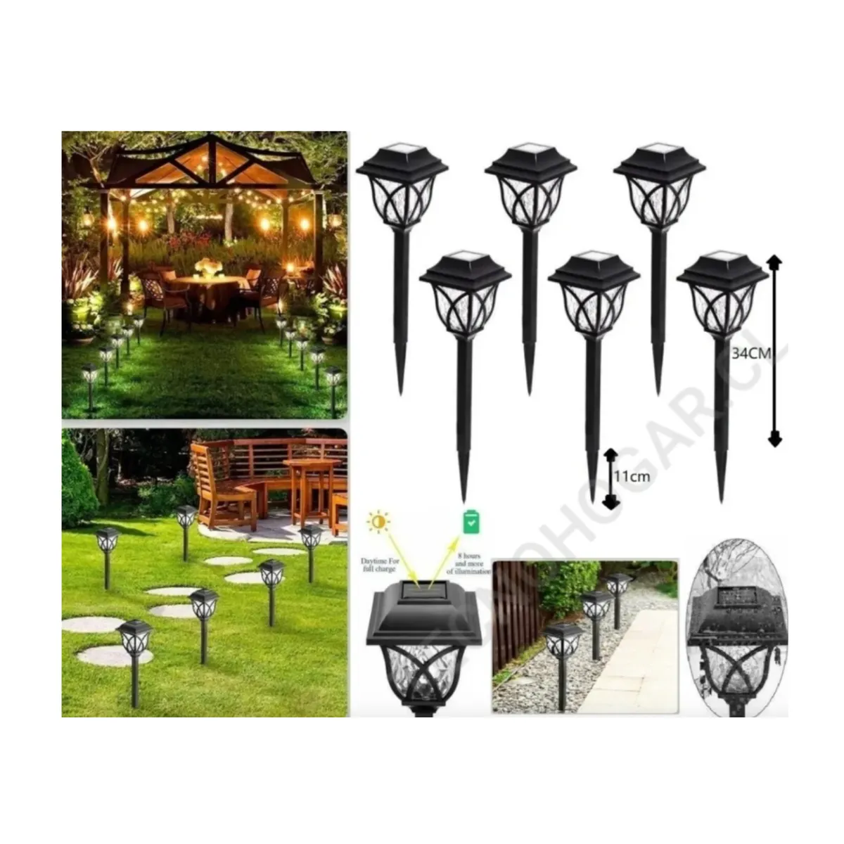 GENERICO - Pack X6 Faroles Solar Estaca Exterior Jardín Iluminación Negro