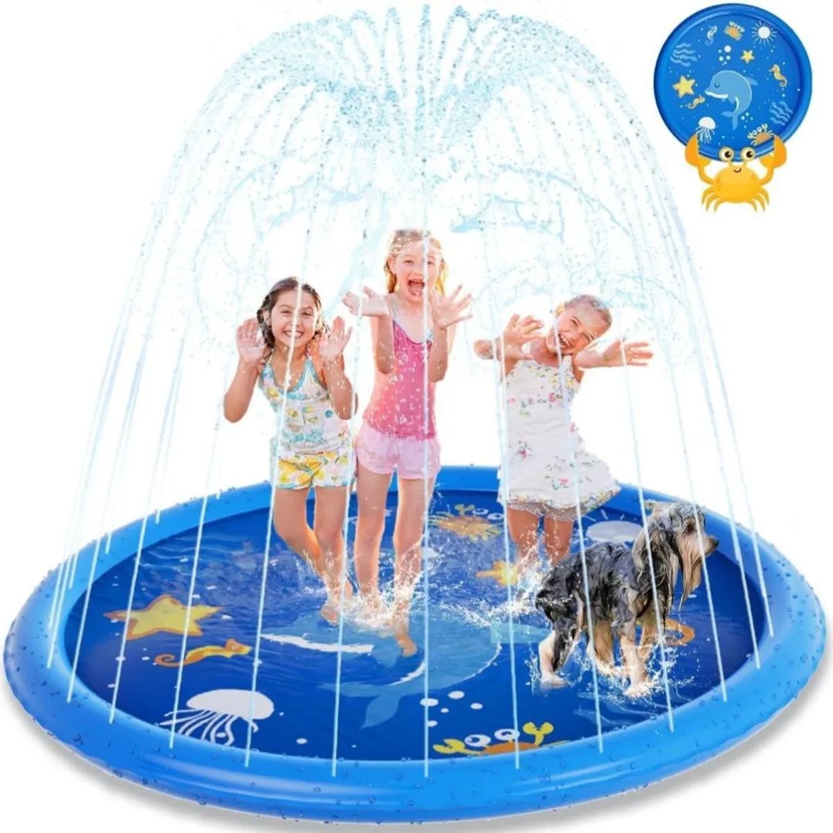 GENERICO - Piscina Alfombra Lanza Agua 100cm Rociador Niños Pvc Redonda Azul 100 Cm