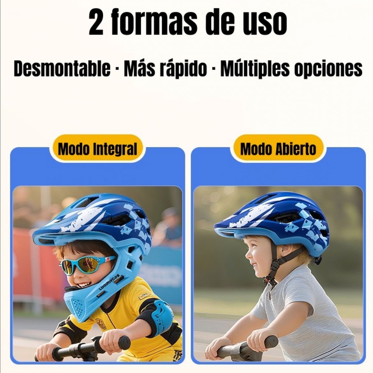 LUBABYCAS - Casco Integral Infantil Niños 2 En 1 Ajustable GT LuBabycas