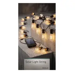 GENERICO - Guirnalda Solar Led 20 Ampolletas 5 Metros Luz Cálida Amarilla