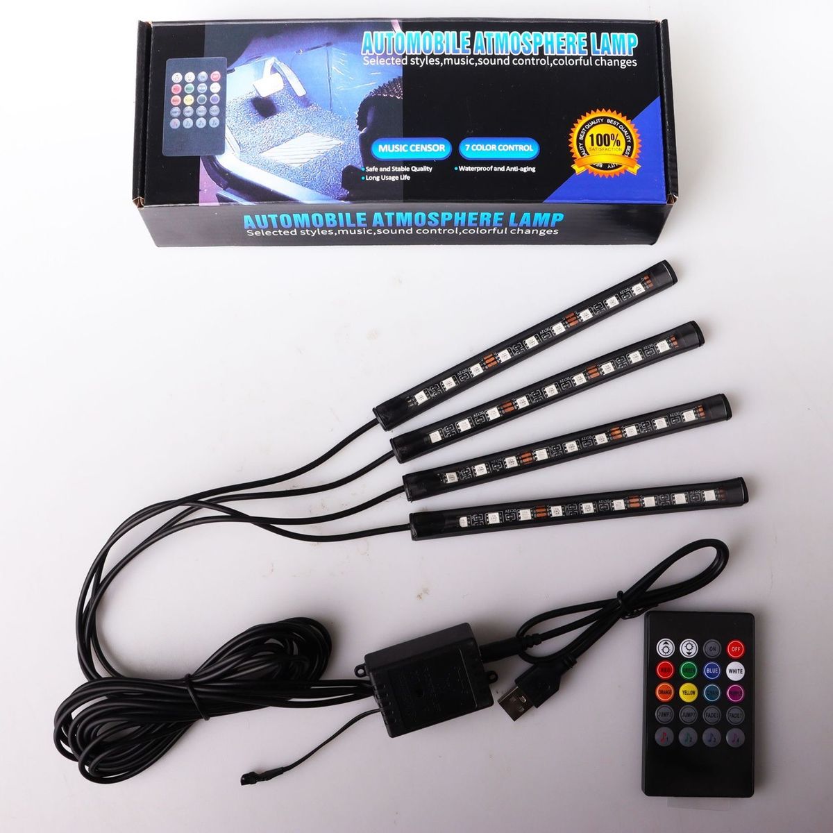 GENERICO - Luz Neon Con Control Para interior de Auto Multicolor